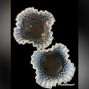 Vtg 1940 Fenton Blue Opalescent Coin Dot Ruffle Candy/nut dish